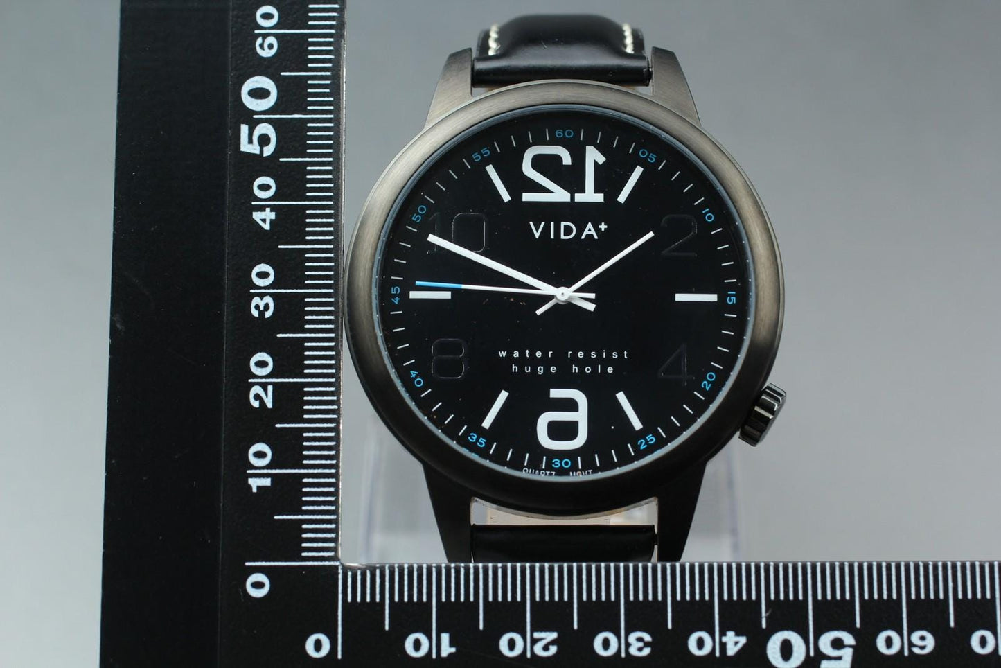 Near MINT w/ New Batt* VIDA+ Huge Hold Black Dial Quartz 48mm Men's Watch JAPAN