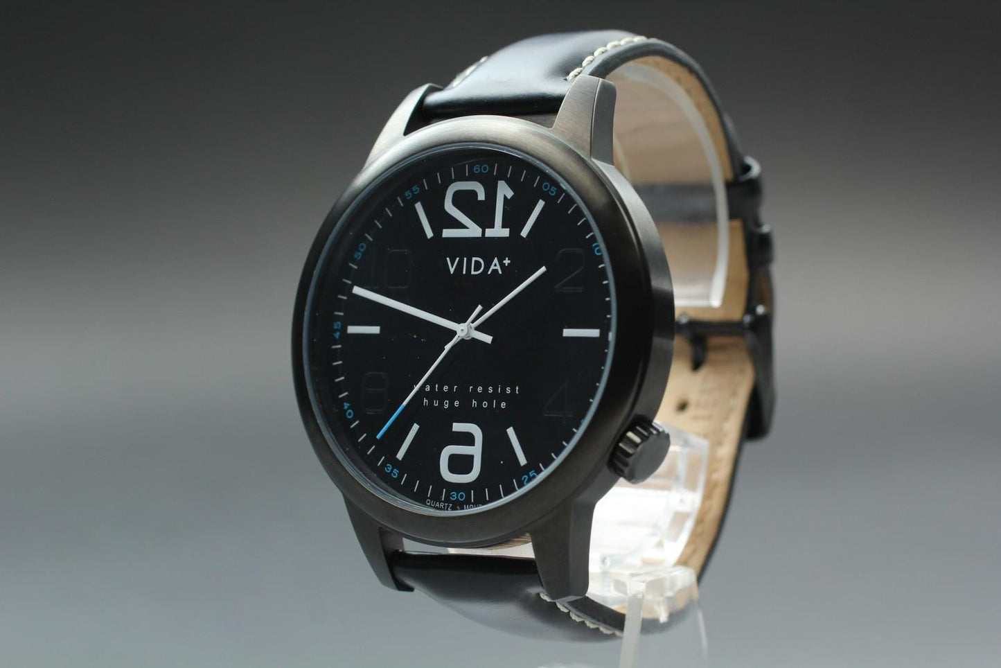 Near MINT w/ New Batt* VIDA+ Huge Hold Black Dial Quartz 48mm Men's Watch JAPAN
