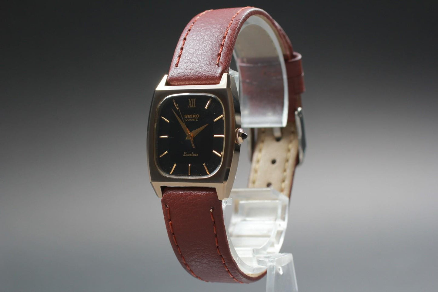 Vintage 1981 Near MINT Seiko Exceline 1421-5300 Black Quartz Ladies Watch JAPAN