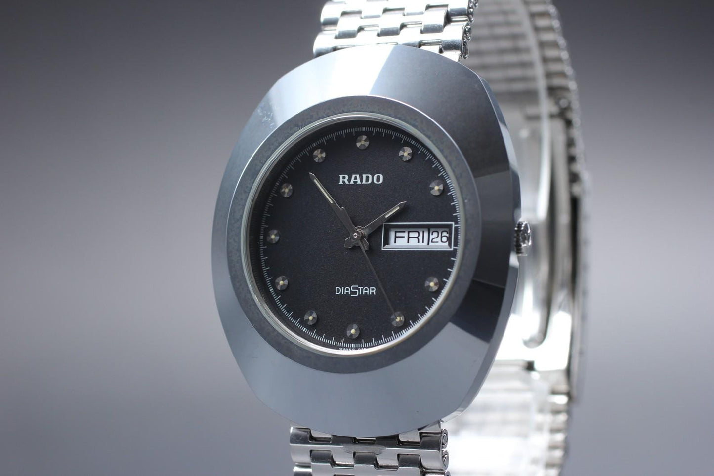 Near MINT Rado Diastar 114.0391.3 Day Date Black Dial 35mm Men's Watch JAPAN