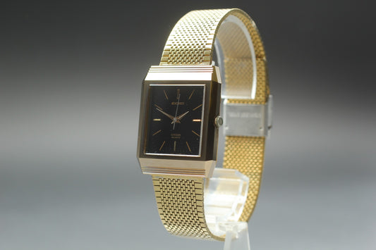 Vtg 2000 [Exc+5] Citizen Exceed 7920 Black Qz Men's Watch New Battery JAPAN