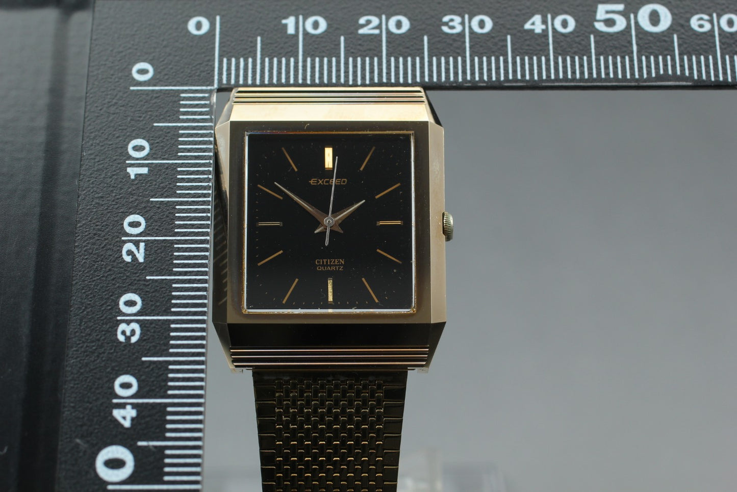 Vtg 2000 [Exc+5] Citizen Exceed 7920 Black Qz Men's Watch New Battery JAPAN