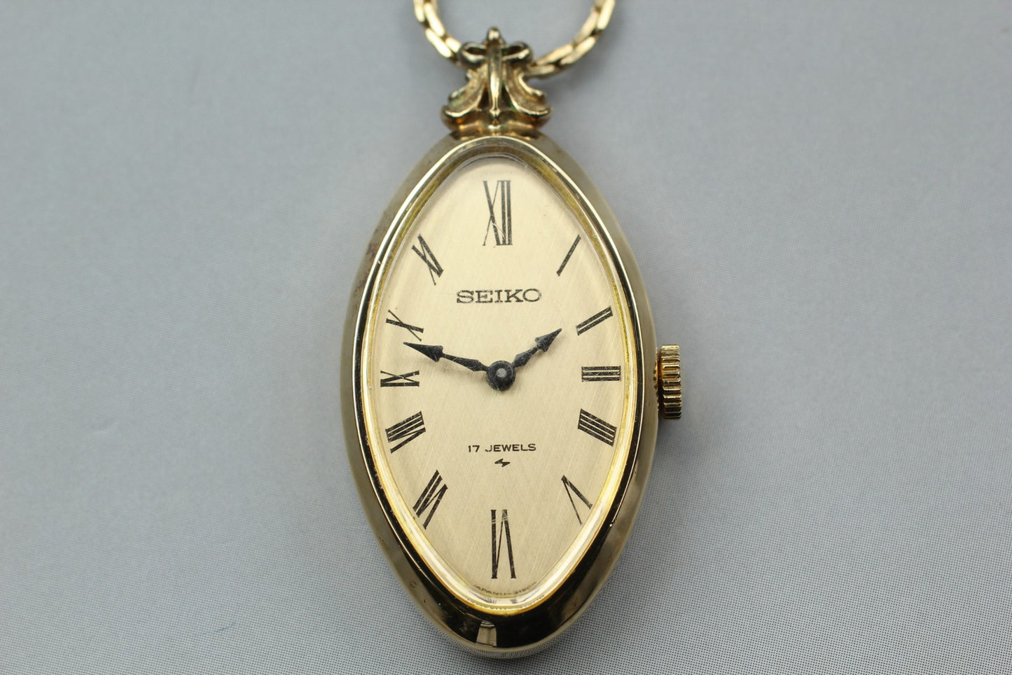 Vtg 1970s [Exc+5] SEIKO 11-7990 Gold Tone Roman 17J Manual Wind Pendant Watch