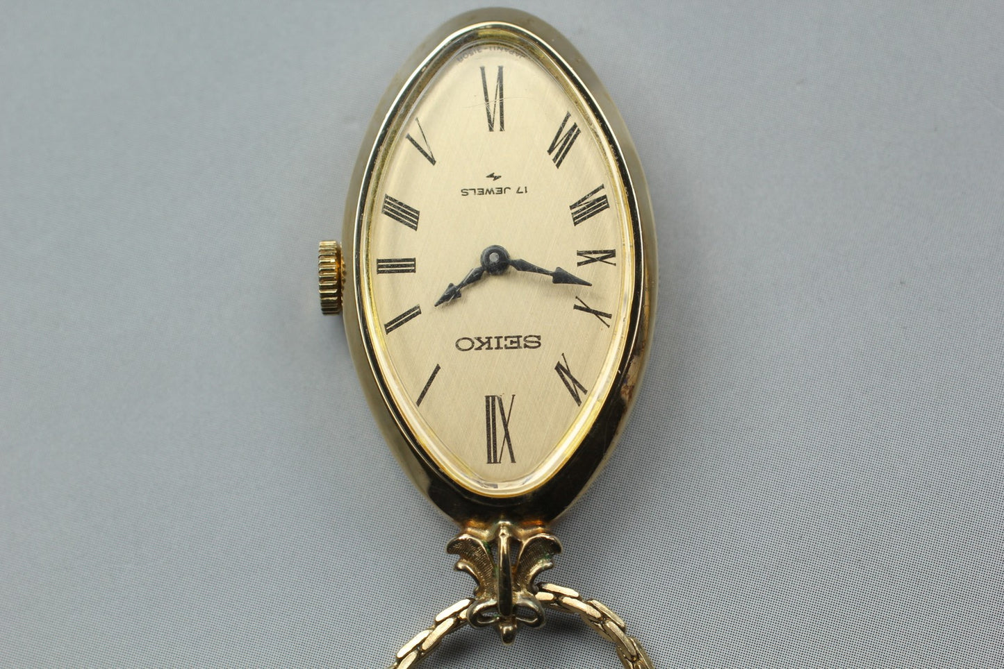 Vtg 1970s [Exc+5] SEIKO 11-7990 Gold Tone Roman 17J Manual Wind Pendant Watch