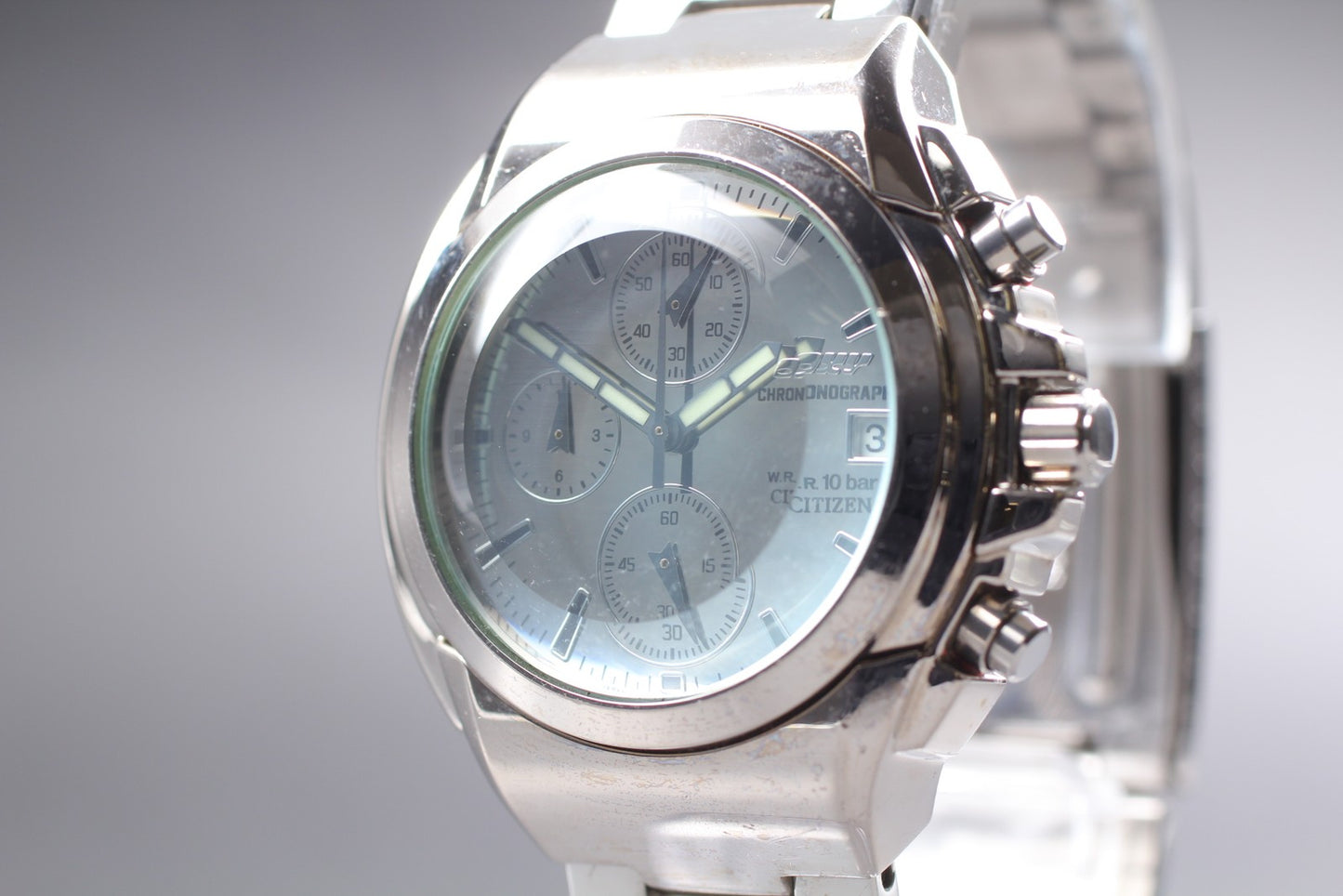 1998 [Exc+5] Citizen Oxy 0510-K12169 Chronograph Dome Quartz Men's Watch JAPAN