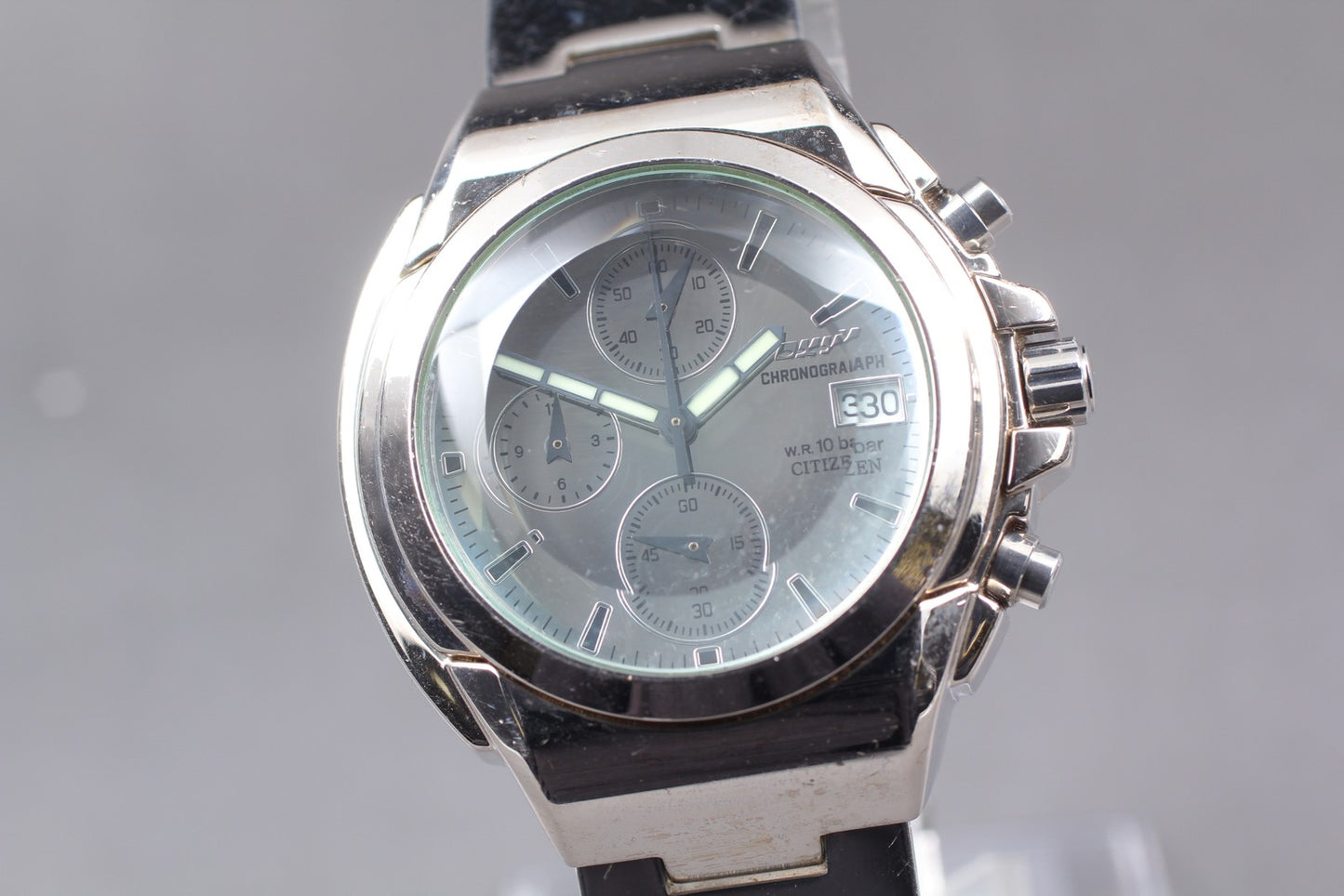 1998 [Exc+5] Citizen Oxy 0510-K12169 Chronograph Dome Quartz Men's Watch JAPAN