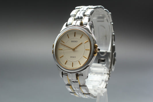 Working [Exc+5] SEIKO Dolce 8J41-6140 Gold Two-Tone Qz 33mm Watch (Crown issue)