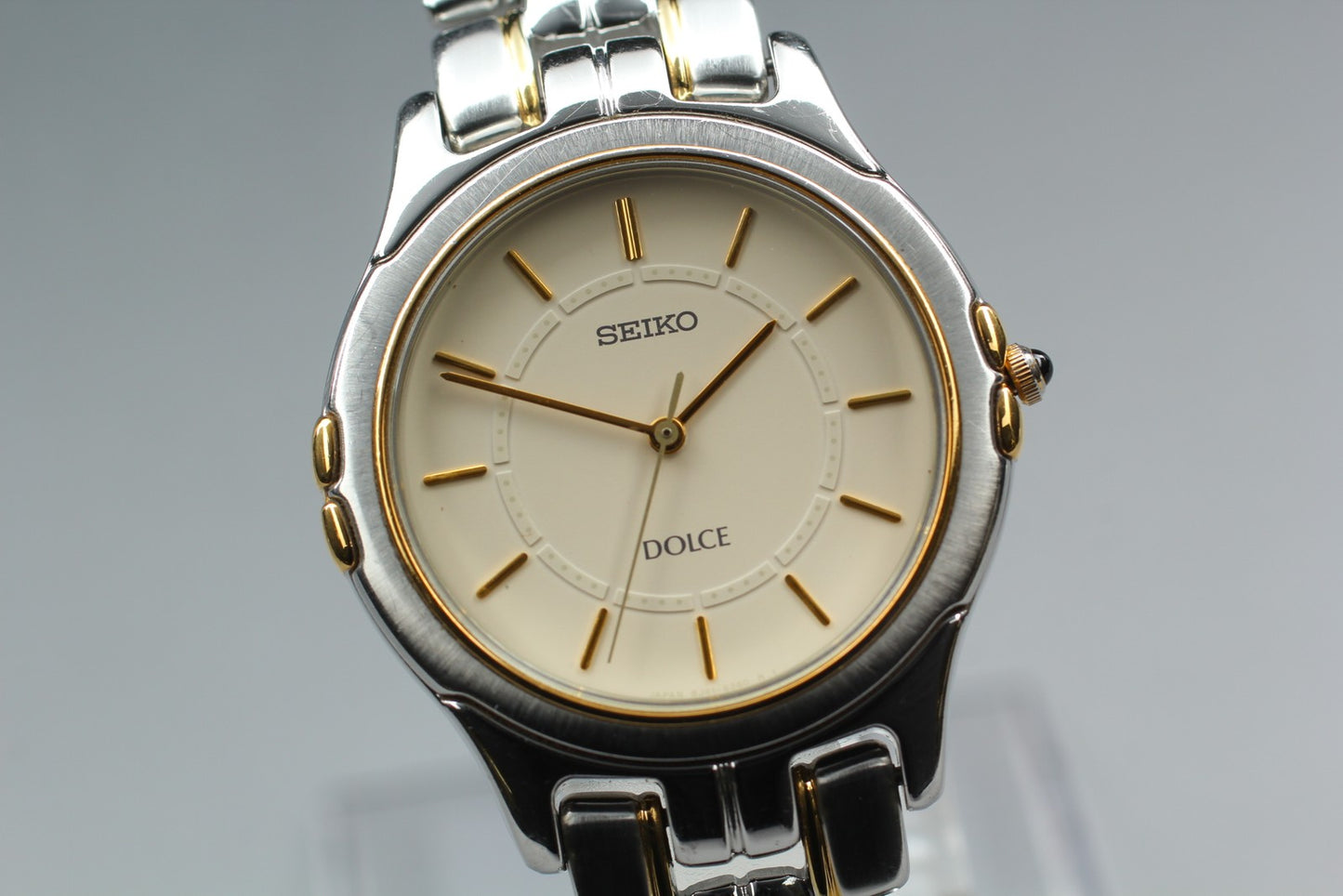 Working [Exc+5] SEIKO Dolce 8J41-6140 Gold Two-Tone Qz 33mm Watch (Crown issue)