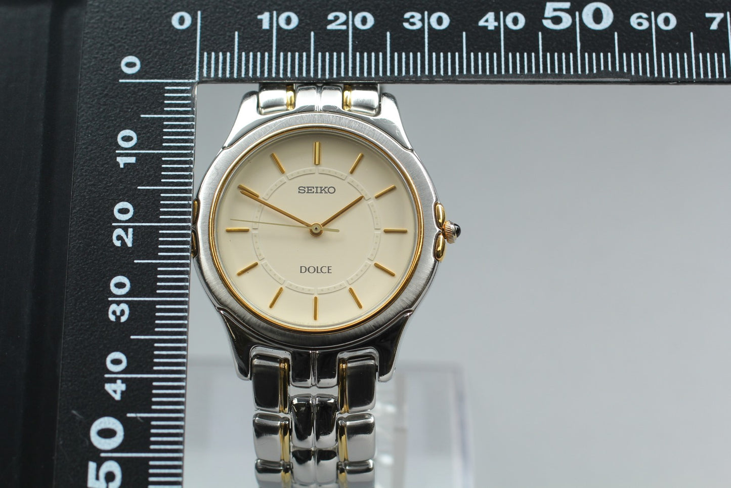 Working [Exc+5] SEIKO Dolce 8J41-6140 Gold Two-Tone Qz 33mm Watch (Crown issue)
