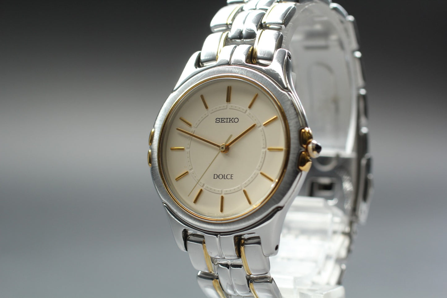 Working [Exc+5] SEIKO Dolce 8J41-6140 Gold Two-Tone Qz 33mm Watch (Crown issue)