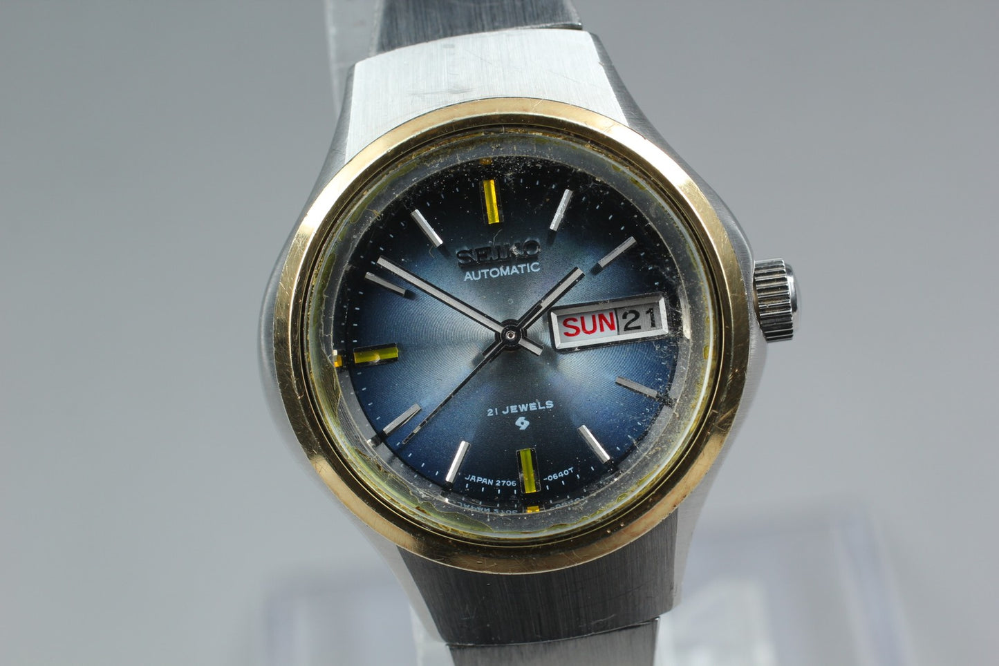 Vtg 1973 [Working] SEIKO Joyful 2206-0440 Ladies Automatic 21J Blue Watch JAPAN