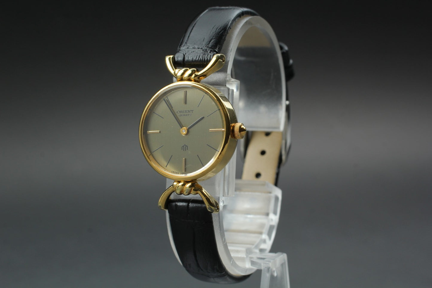 Vintage [Working] ORIENT 050417-00 Gold Case Silver Quartz Ladies Watch JAPAN