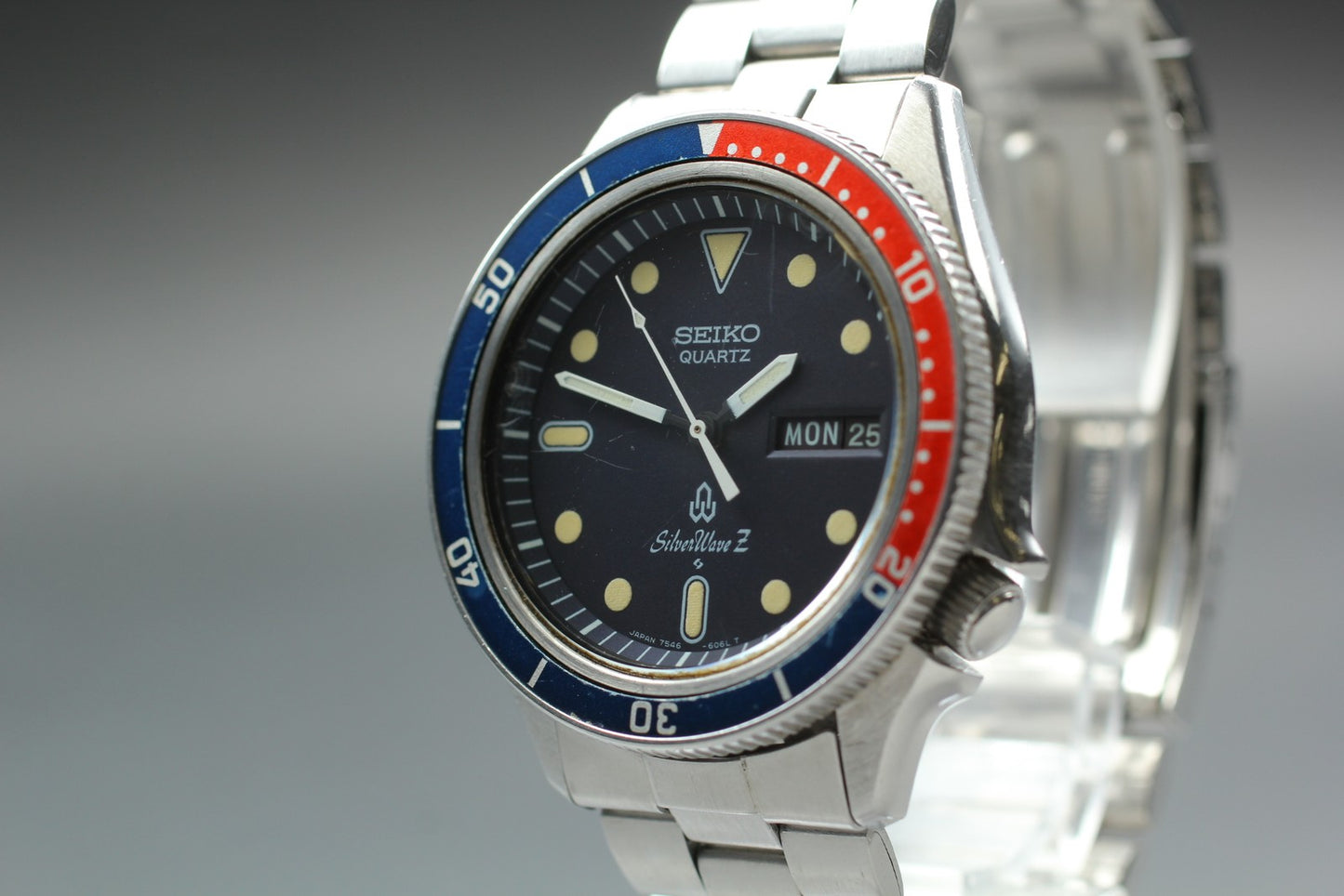 Vtg 1978 [Exc+5] SEIKO Silver Wave Z 7546-606A Pepsi Bezel Qz Men's Watch JAPAN