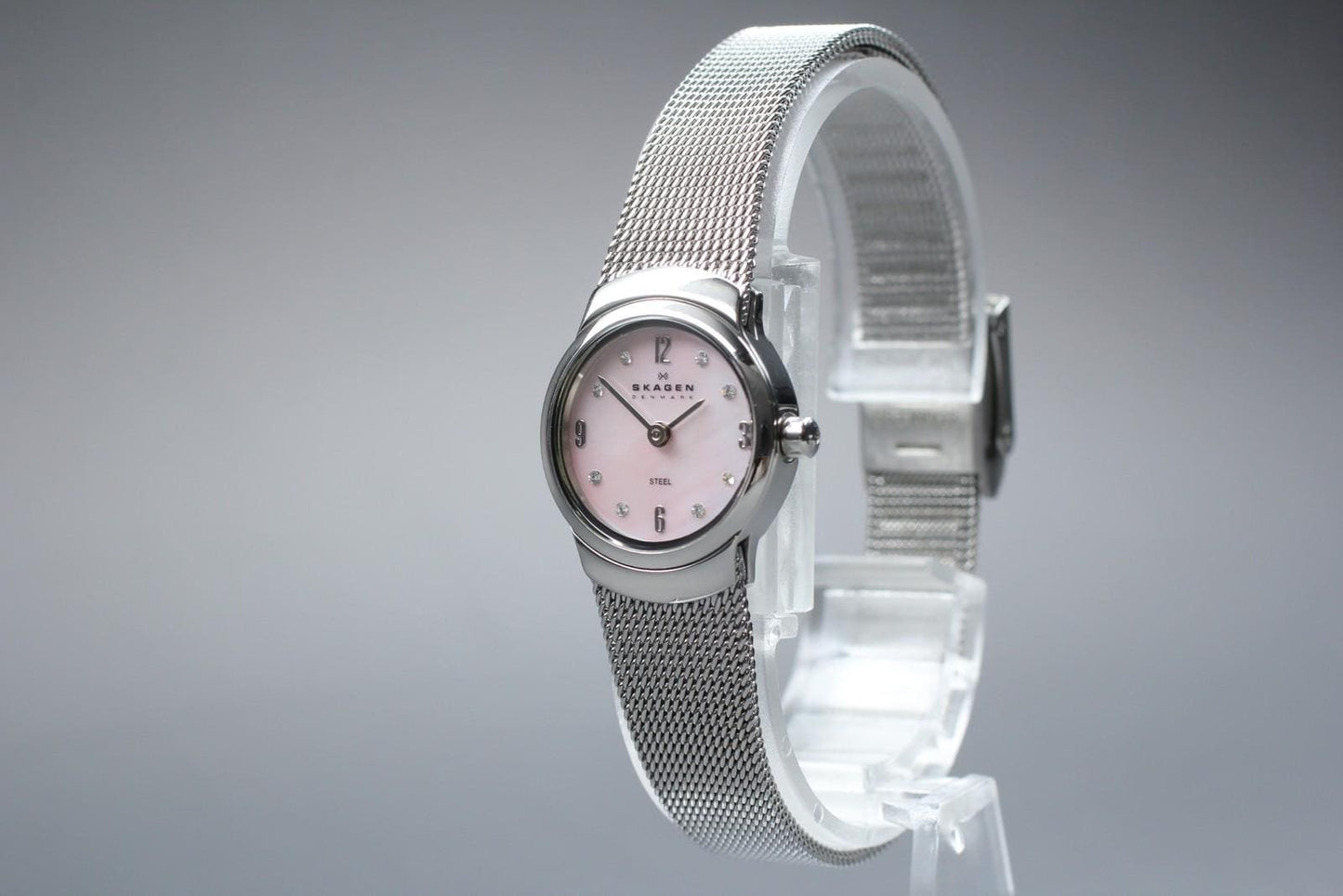 Near MINT Skagen J502XSSMP 8P Diamond Pink Shell Dial Steel Quartz JDM Watch
