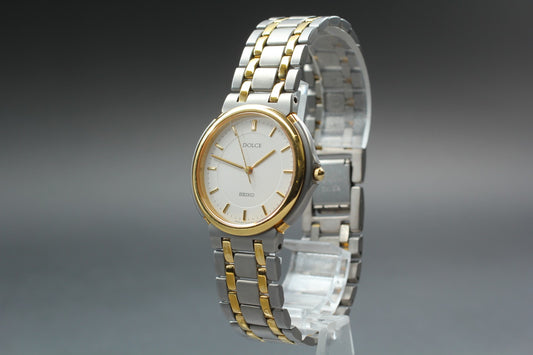 Vintage 1991 Near MINT SEIKO Dolce 8N41-6090 Titan Gold 34mm Quartz Watch JAPAN