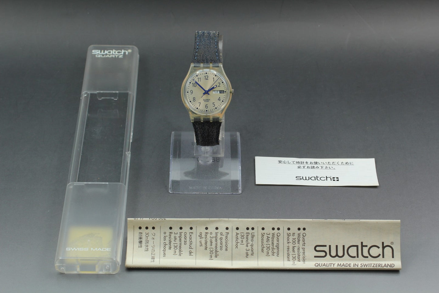 Near MINT w/ Box Papers* Swatch Bleu Travail GK735 Quartz Men's Watch From JAPAN