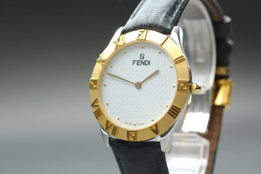 N MINT / New Battery* Fendi 2000G White Dial Gold Bezel 35mm Men's Watch JAPAN