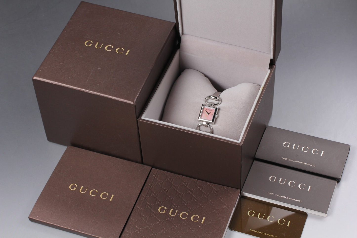 *N MINT / Full Set* GUCCI Tornavoni YA120518 Pink 3P Diamond Qz Ladies Watch Box