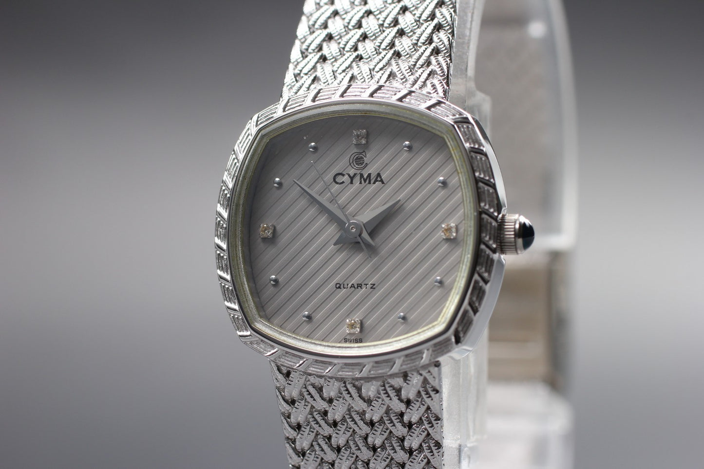 Top MINT w/ New Battery CYMA 616SP Silver Mesh Bracelet 22mm Quartz Ladies Watch