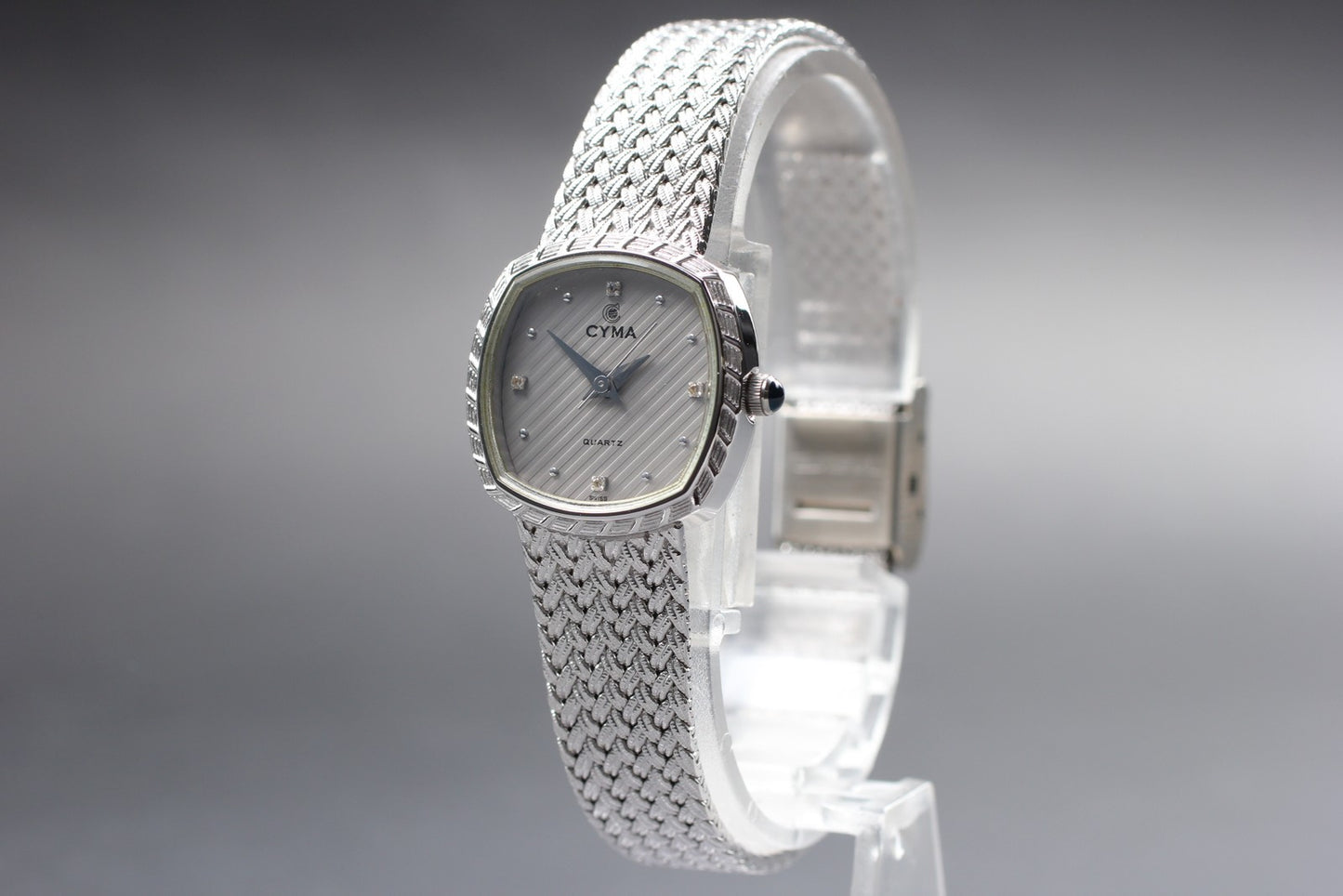 Top MINT w/ New Battery CYMA 616SP Silver Mesh Bracelet 22mm Quartz Ladies Watch