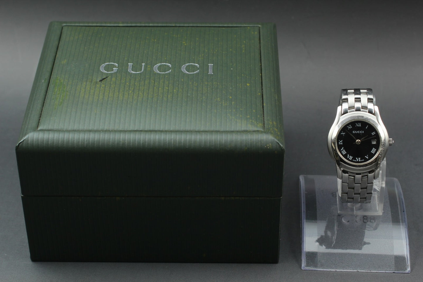 Exc+5 w/ Box* GUCCI 5500L Black Dial Quartz 27mm Ladies Watch JAPAN New Battery