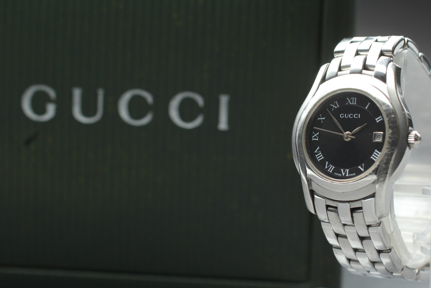 Exc+5 w/ Box* GUCCI 5500L Black Dial Quartz 27mm Ladies Watch JAPAN New Battery