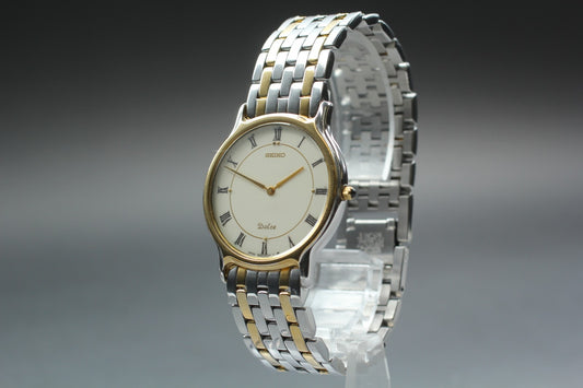 Vintage 1987 Near MINT SEIKO Dolce 9530-6040 Gold Roman Quartz 32mm Watch JAPAN