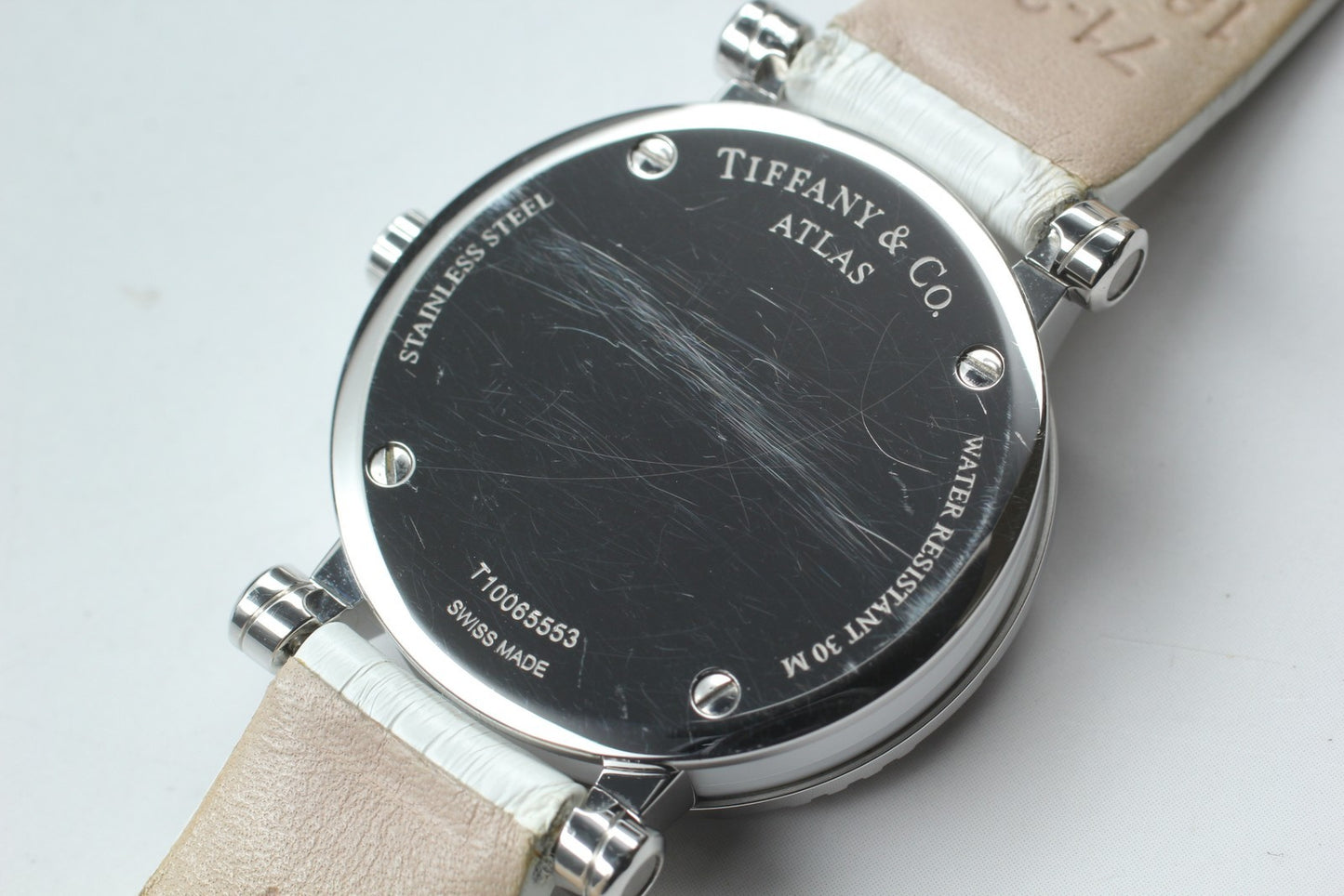 N MINT Card* TIFFANY&Co. Atlas Dome Z1300 White Quartz 30mm Ladies Watch JAPAN