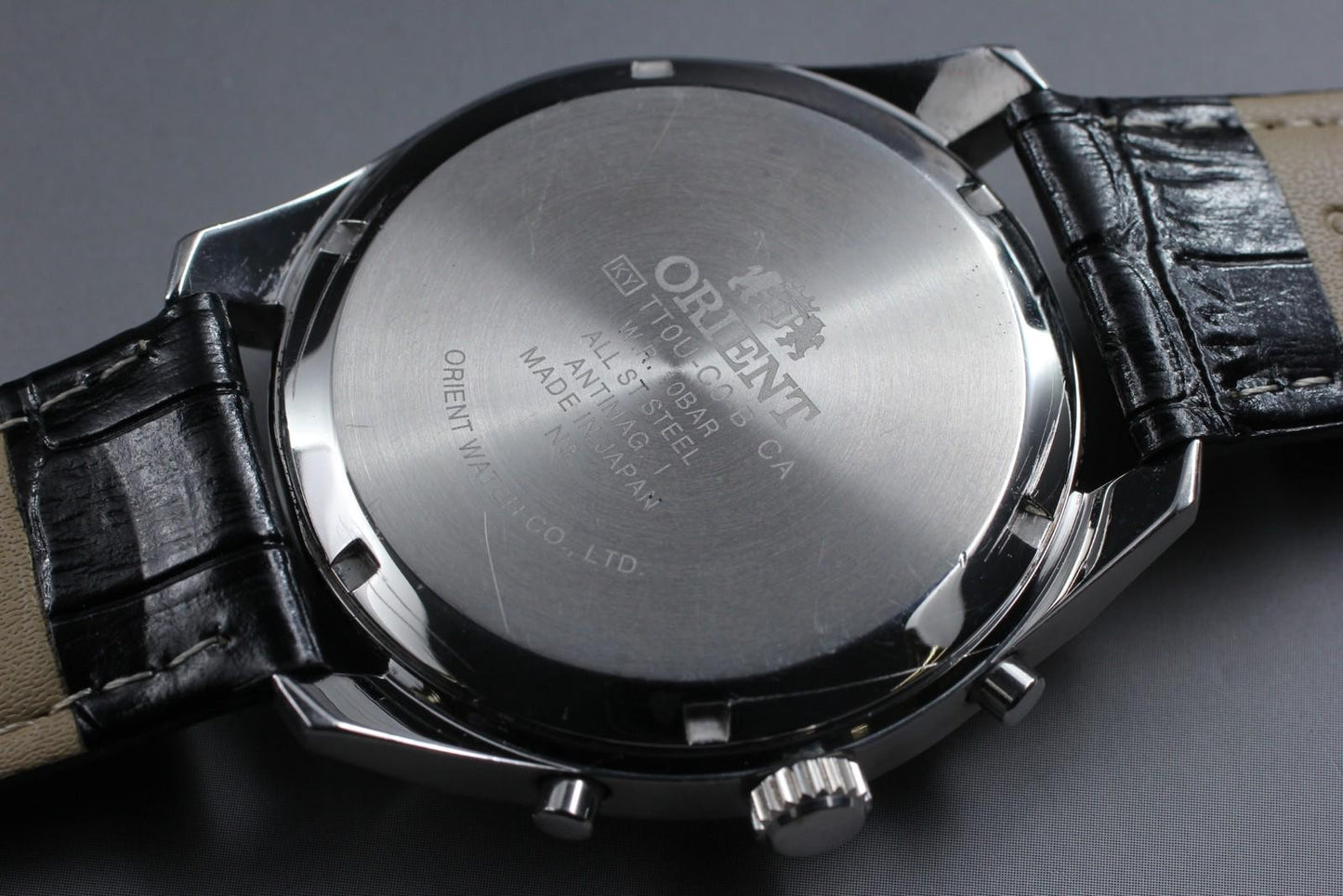 Exc+5 ORIENT Chronograph TT0U-C0-B Black Silver Dial Quartz 43mm Men's Watch