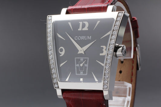 MINT Papers CORUM Trapeze 106.406.47 Pave Diamond Bezel Black Quartz Men's Watch
