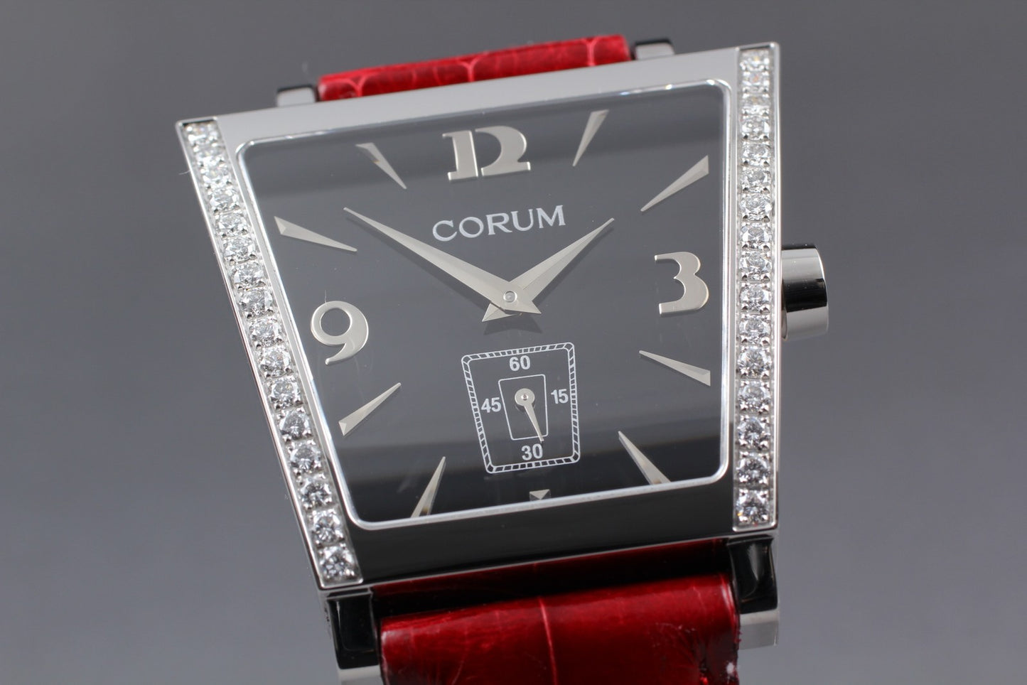 MINT Papers CORUM Trapeze 106.406.47 Pave Diamond Bezel Black Quartz Men's Watch