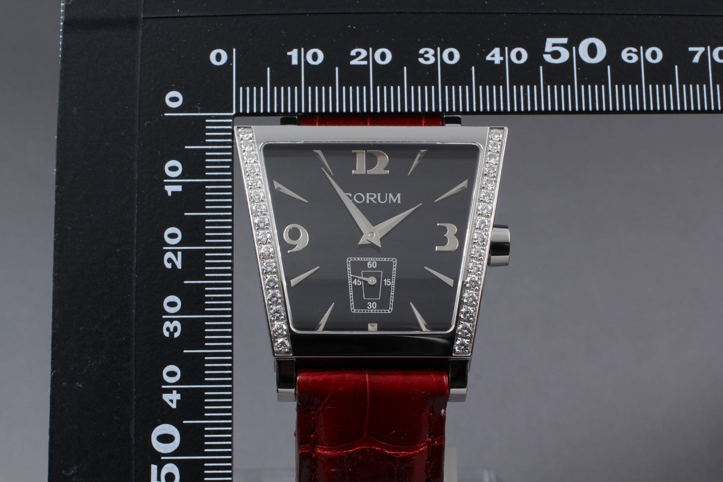 MINT Papers CORUM Trapeze 106.406.47 Pave Diamond Bezel Black Quartz Men's Watch