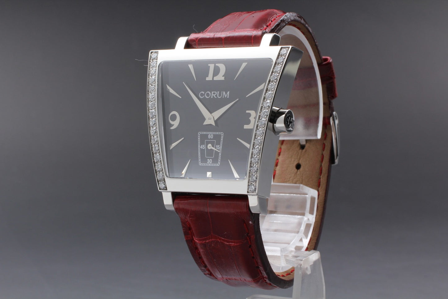 MINT Papers CORUM Trapeze 106.406.47 Pave Diamond Bezel Black Quartz Men's Watch