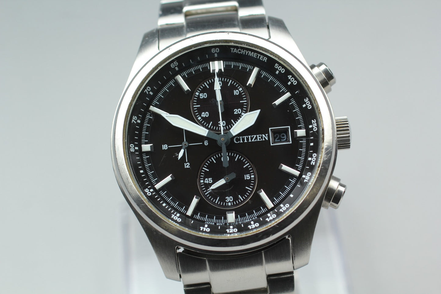Exc+5 Citizen Eco-Drive Chronograph B612-S077460 Black 40mm Men's Watch JAPAN