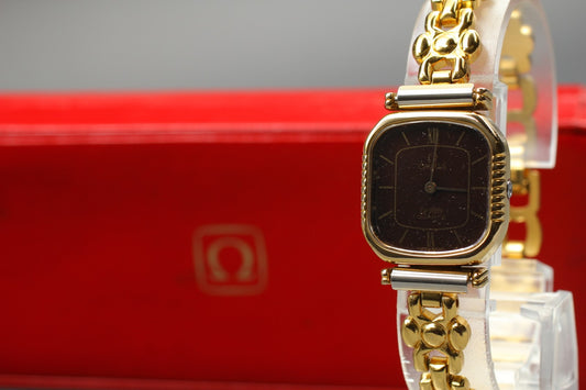 Rare Brown Dial [N MINT / Box] OMEGA De Ville 1350 Gold Quartz 21mm Ladies Watch