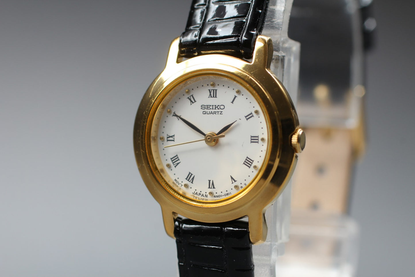 New Battery [Near MINT] SEIKO 4N01-0441 Roman White Gold Quartz Ladies Watch