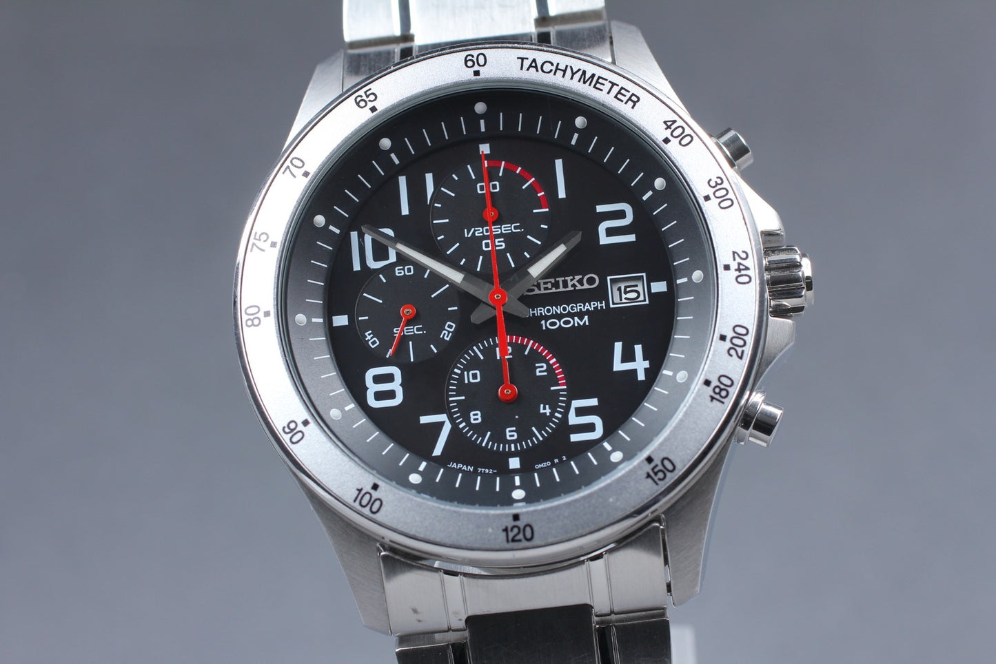 Exc+5 Seiko Chronograph 7T92-0KE0 100m Black Dial Quartz 44mm Men's Watch JAPAN