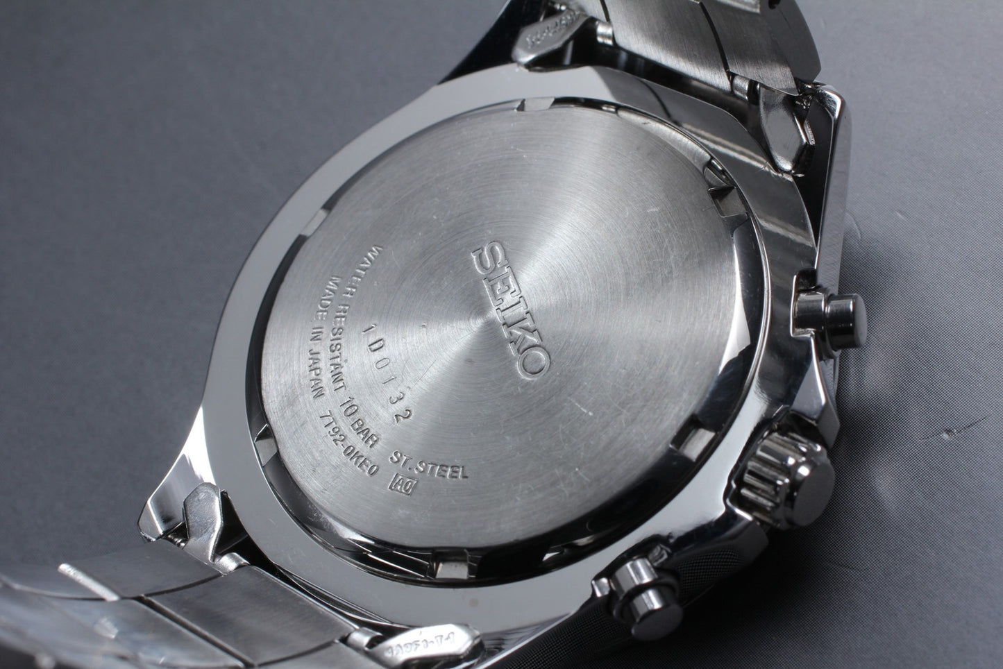 Exc+5 Seiko Chronograph 7T92-0KE0 100m Black Dial Quartz 44mm Men's Watch JAPAN