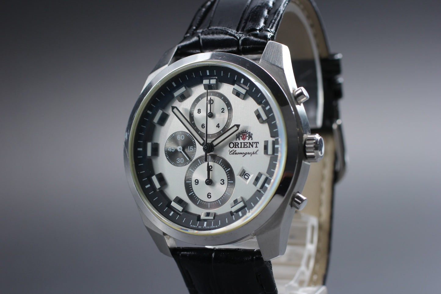 Exc+5 ORIENT Chronograph TT0U-C0-B Black Silver Dial Quartz 43mm Men's Watch