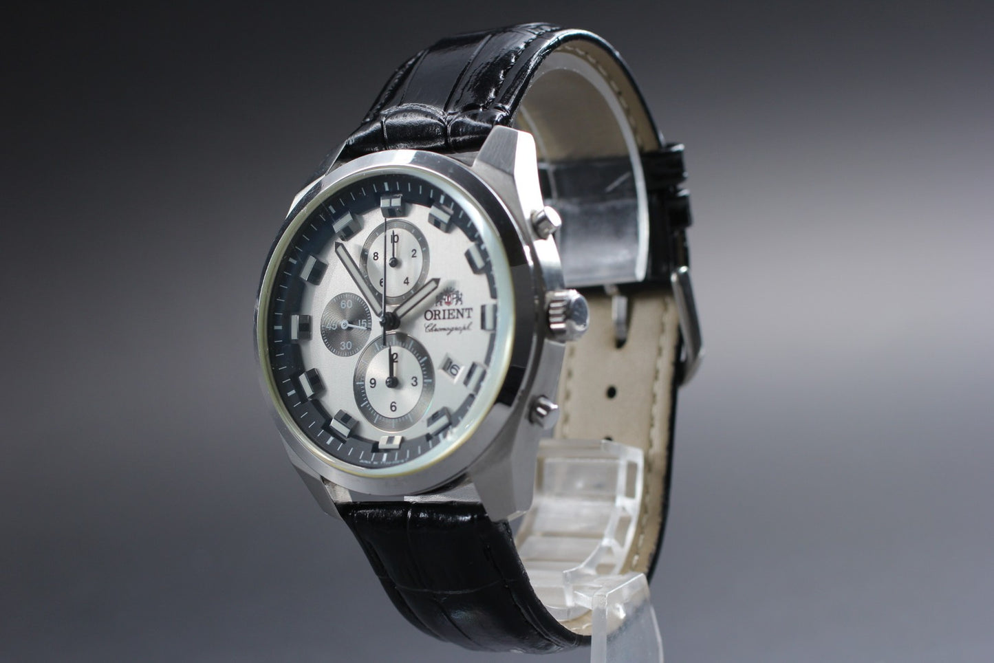 Exc+5 ORIENT Chronograph TT0U-C0-B Black Silver Dial Quartz 43mm Men's Watch