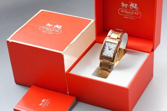 Near MINT / Full Set COACH Gold Tank Arabic Quartz 25mm Men's Watch JAPAN Boxed