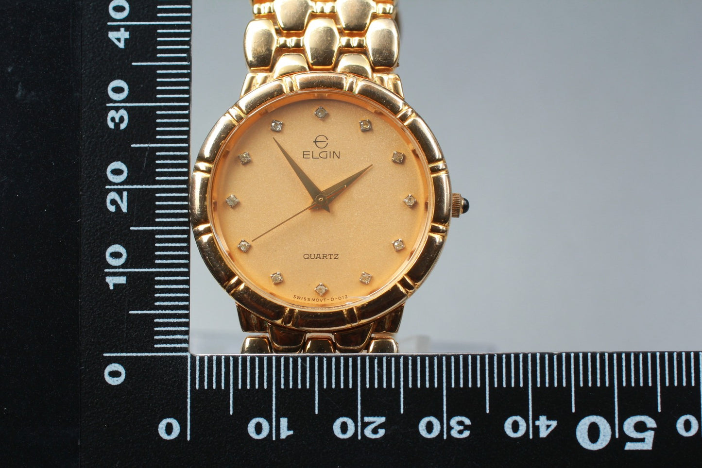 Exc+5 ELGIN FK294 Gold 12P Diamond Bracelet Quartz 31mm Men's Watch Swiss Made