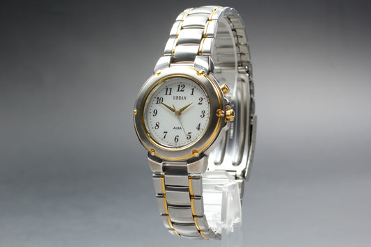 MINT w/ Tag Seiko Alba V671-6A10 Gold Silver Quartz 34mm Men's Watch From JAPAN