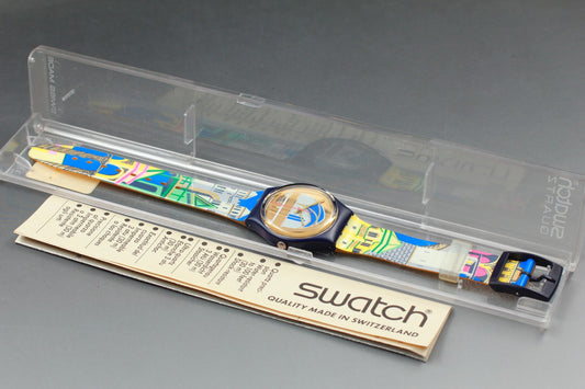 Exc+5 Full Set 1992 Swatch Backstage GN120 Quartz 33mm Men's Watch Box Paper