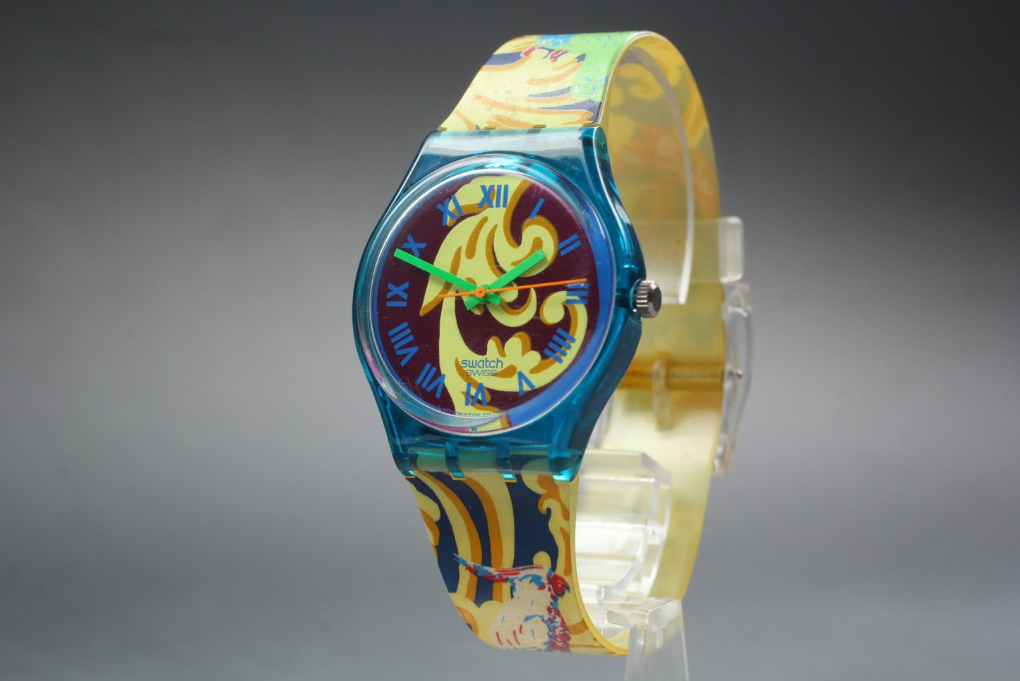 Exc+5 Swatch 1992 PERROQUET GN119 Fish & Palm Trees Quartz 34mm Men's Watch