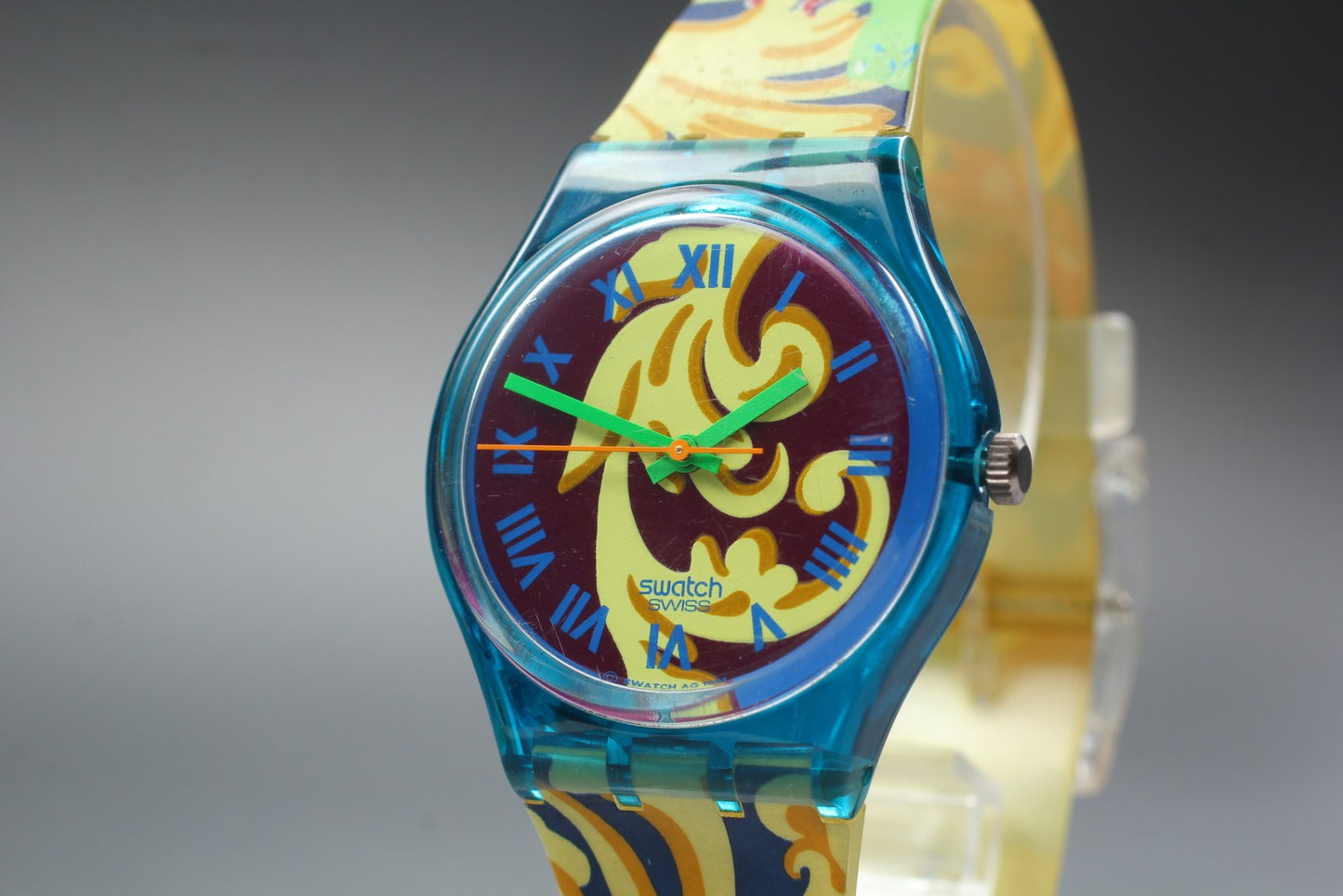 Exc+5 Swatch 1992 PERROQUET GN119 Fish & Palm Trees Quartz 34mm Men's Watch