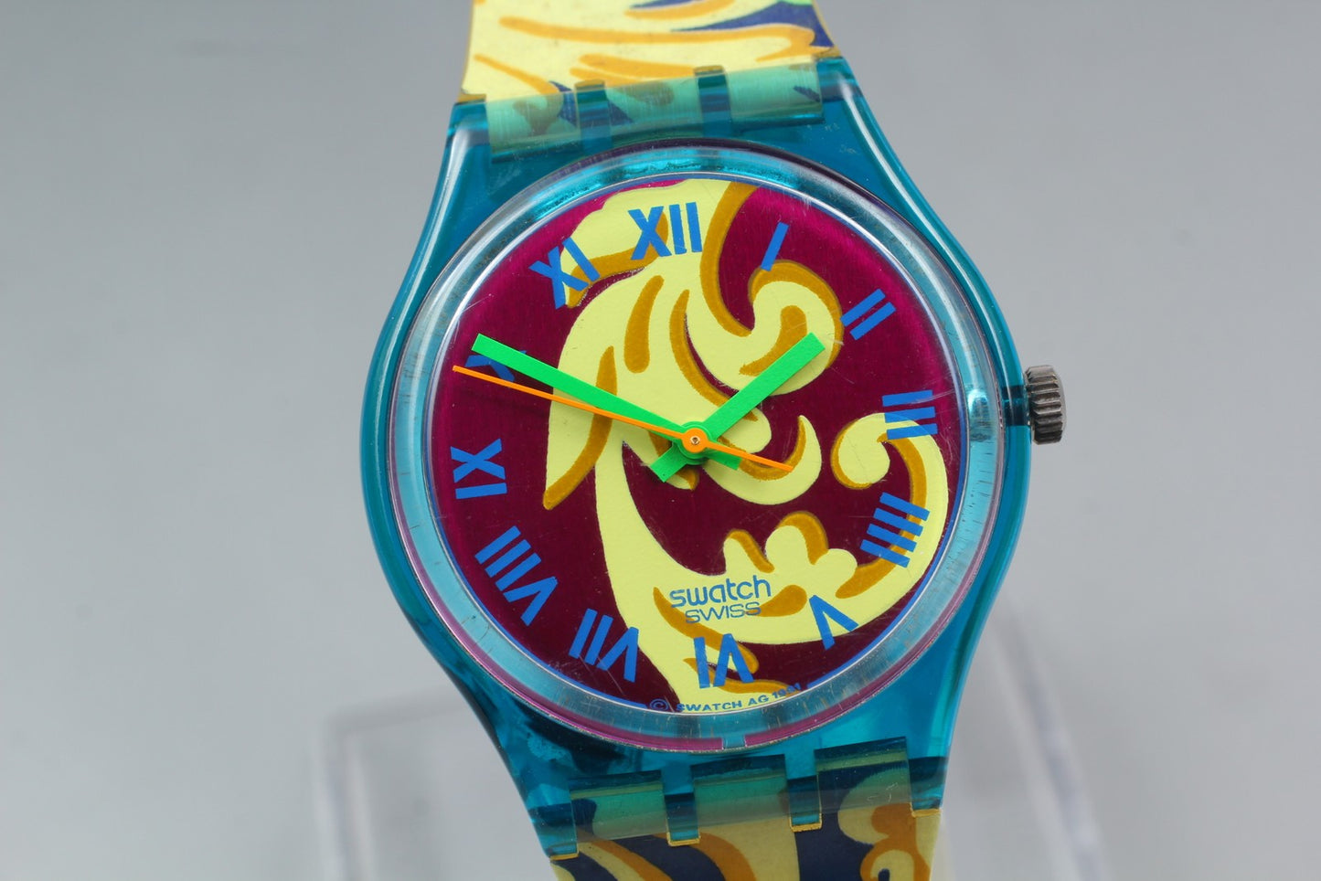 Exc+5 Swatch 1992 PERROQUET GN119 Fish & Palm Trees Quartz 34mm Men's Watch