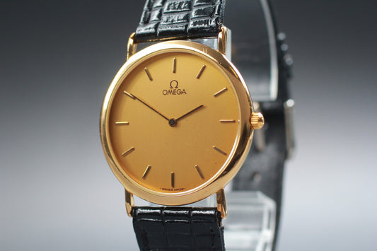 1989 [Near MINT] OMEGA De Ville 195.0075.2 Cal.1378 Gold Quartz 32mm Men's Watch