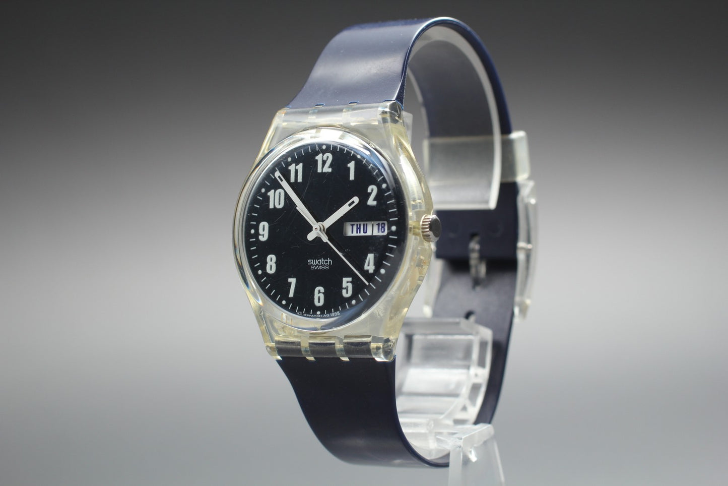 Exc+5 Swatch Blue Nite GK732 Date Date Black Quartz 34mm Men's Watch From JAPAN