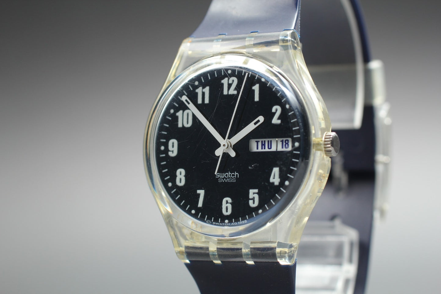 Exc+5 Swatch Blue Nite GK732 Date Date Black Quartz 34mm Men's Watch From JAPAN